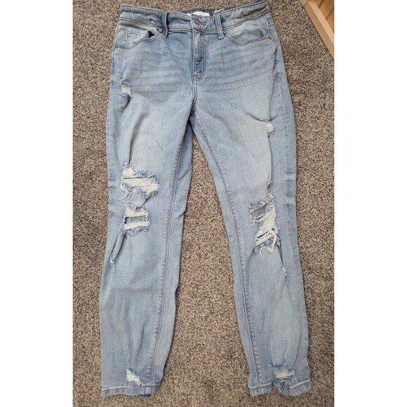 Eunina Women’s Sz 7 Frankie Mid Rise Girlfriend Distressed Ripped Jeans Light - Picture 1 of 12